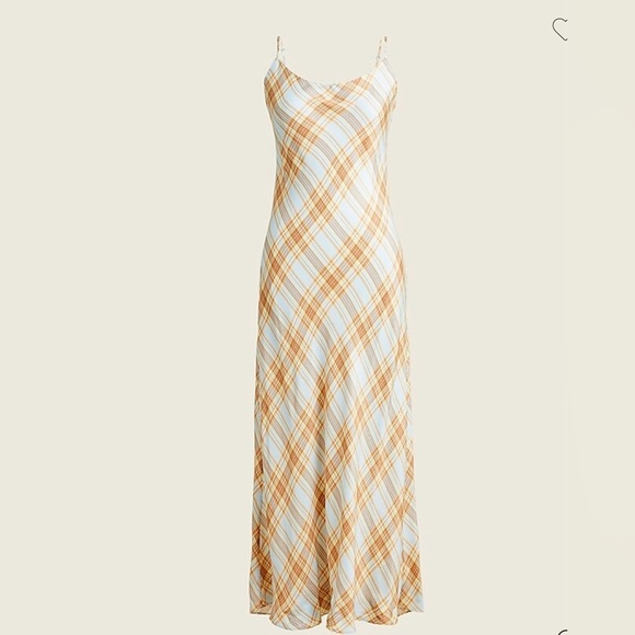 J Crew Cupro Blend Slip Dress in Pale Sky Tartan NWT Blue Tan Size 8 - Picture 1 of 11